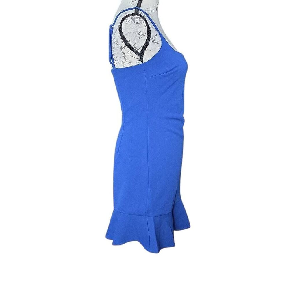 Lulu's Women's Size Medium Blue Compelling Composure Ruffled Bodycon Mini Dress - Picture 4 of 8